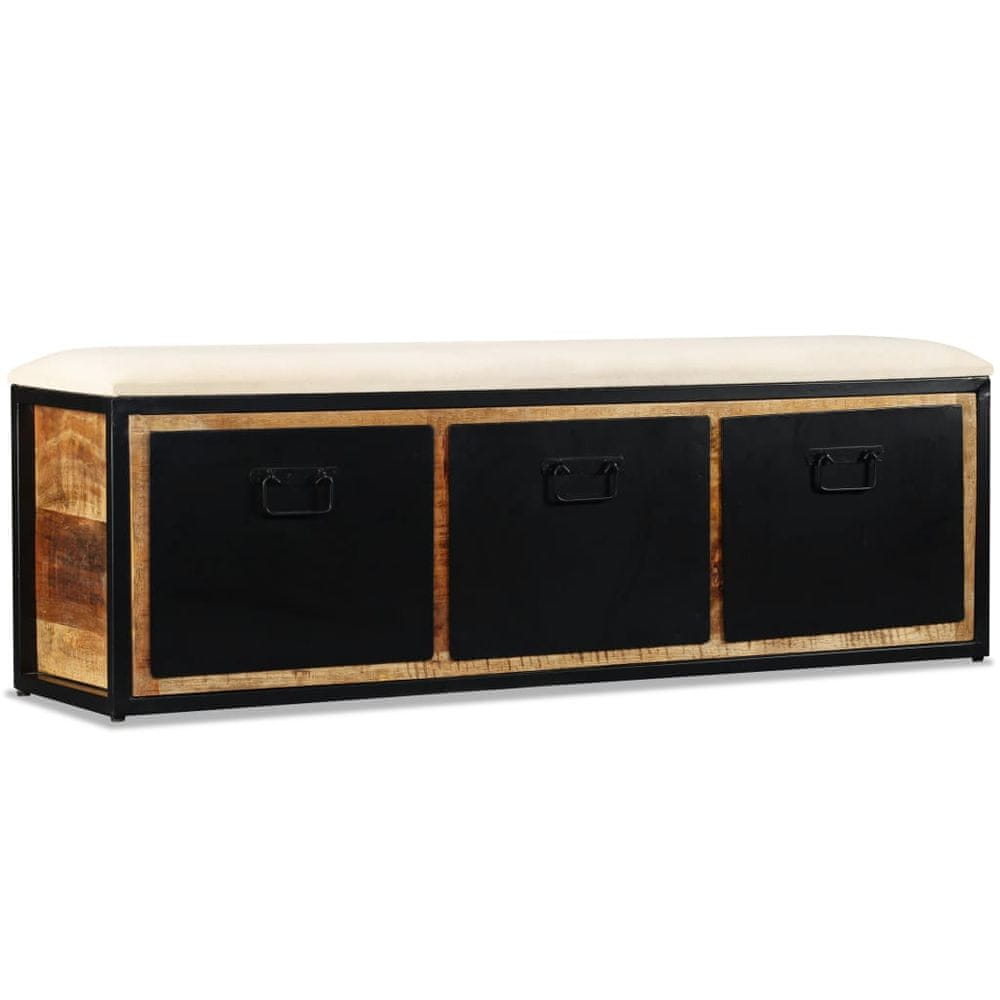 Vidaxl Úložná lavica s 3 zásuvkami, masívne mangovníkové drevo, 120x30x40 cm